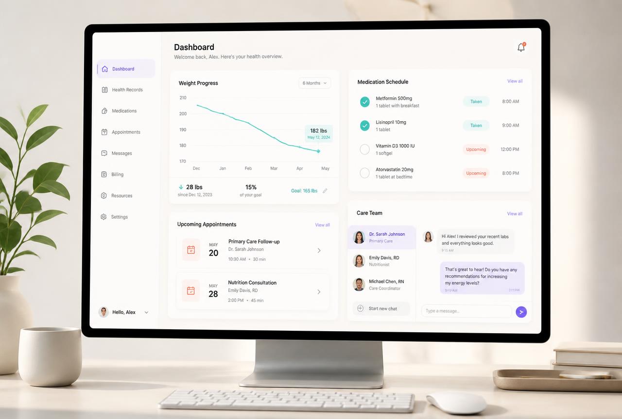 The Zorya app showing a treatment timeline and weekly insights